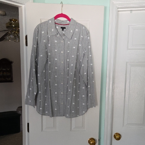 Talbots Tops - Talbots Gray Shirt with White and Red Accents